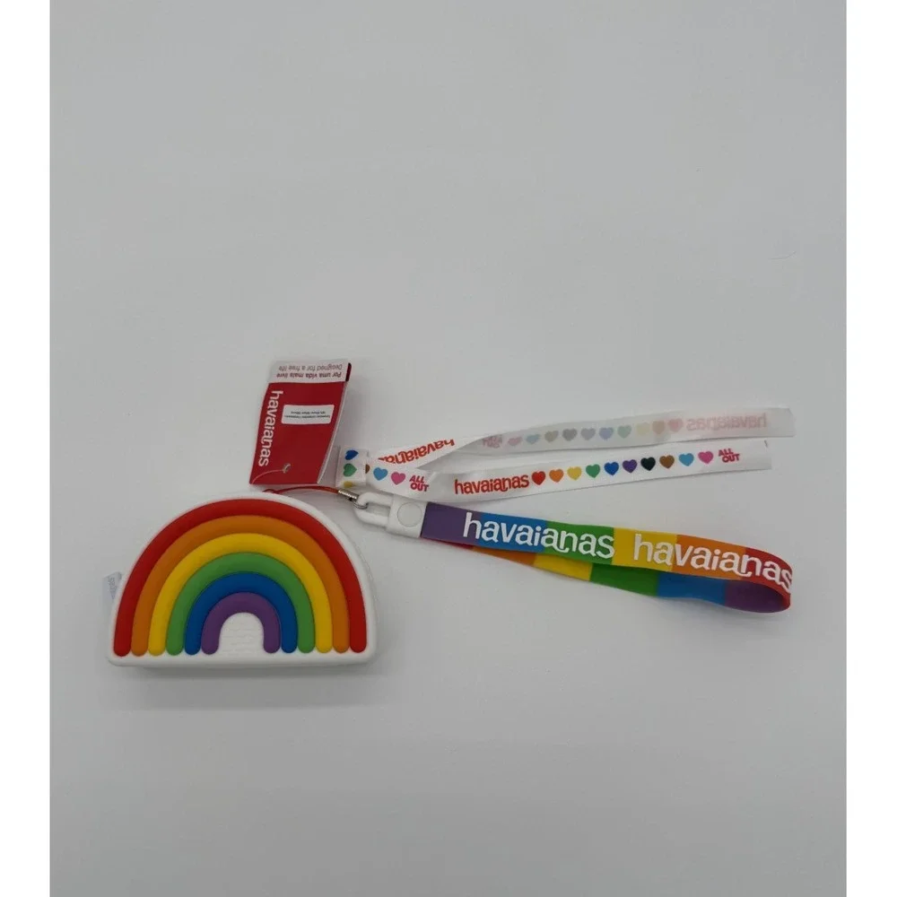 Havaianas Pride Rainbow Earphone Case Key Coin Pouch Bag Charm NWT
